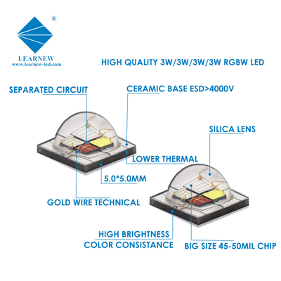 ชิป 12W SMD5050 RGBW 350mA 620-630nm 520-530nm 460-470nm 3000K สําหรับแสงเวที