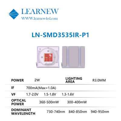 3535 2w 730nm 950nm IR LED ชิป อายุการใช้งานยาวนานกับพลังงานสูงสุดสําหรับ IR Series