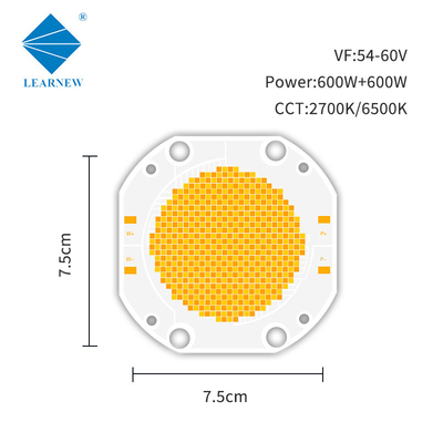 ชิป LED Cob ปรับความมืดได้ด้วยสีสองสี 7575 600w + 600w พลังงานสูง 54v 60v Cri สูง> 95