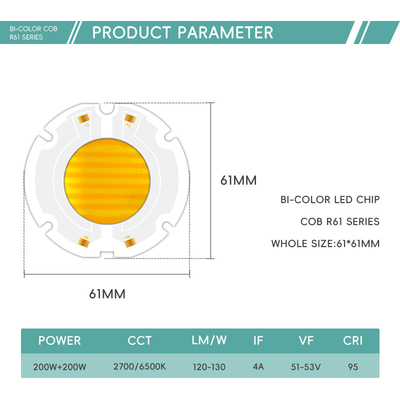 ชิป 200W 6060 LED COB ชิปสําหรับแสงถ่ายภาพ VF42-46V 51-53V LM/W 95