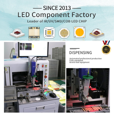 พลังงานสูง 180W UV LED Light Quartz Lens 4050 SMD Chip ชิป 620nm/460nm/520nm/2700K /6500K ชิป LED COB สีห้า