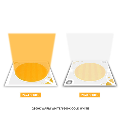 2424 สีสอง COB LED CCT 2700k ถึง 6500k CRI95 สูง COB LED Chip Reflector รูปแบบ R21mm 40W + 40W 100-110lm/w 1.1A 36-38V สายไฟ COB