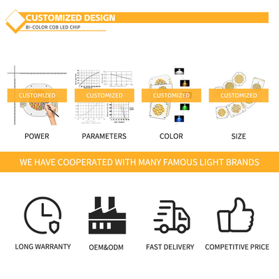 ชิป LED COB 2800k / 6500k CCT CRI สูง RA95 ชิป LED COB R21mm 40W+40W 100-110lm/w 1.1A 36-38V สําหรับแสงเวที