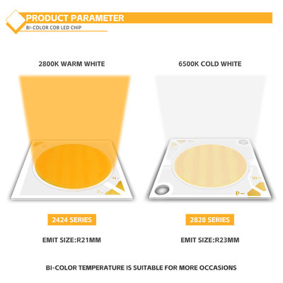 ชิป LED COB 2424 COB CRI สูงสองสี 30W/40W/50W/80W 2-in-1 แสงขาวอบอุ่นและแสงขาวเย็น