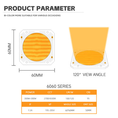 ชิป LED COB สองสี 6060 2700K 6500K 300W SMD กำลังไฟสูง