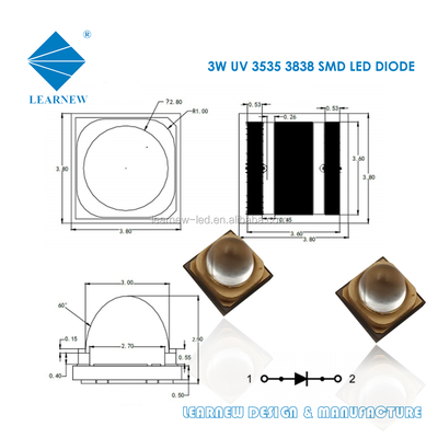 ชิป LED UVA 3W ความยาวคลื่น 365nm ขนาด 3.8x3.8 มม.
