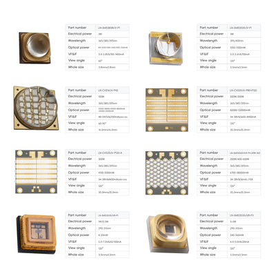 ชิป LED UV 1W-50W SMD พลังงานสูงสําหรับการรักษาอุตสาหกรรม อายุ 50000 ชั่วโมง