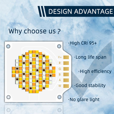 ชิป LED COB RGBWW คุณภาพสูง 3538 พร้อมการรับประกัน 2 ปี แรงดันไฟฟ้าขาเข้า 24-26V และอายุการใช้งาน 10000 ชั่วโมง สำหรับไฟเวที LED
