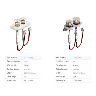 DC12V/DC24V ล่าสุดโรงงาน OEM LED โมดูล 40mA IP68 กันน้ำ UVC 275nm 6-10mW Home Office Air Water Purify UV Emitting สี