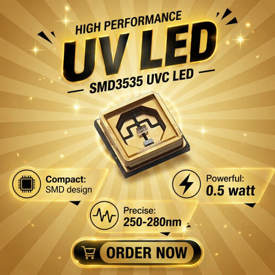 ชิป LED UV หนาแน่น ส่งออกระดับความยาวคลื่นที่แม่นยําสําหรับการใช้งานในสาร photochemical และการวิเคราะห์